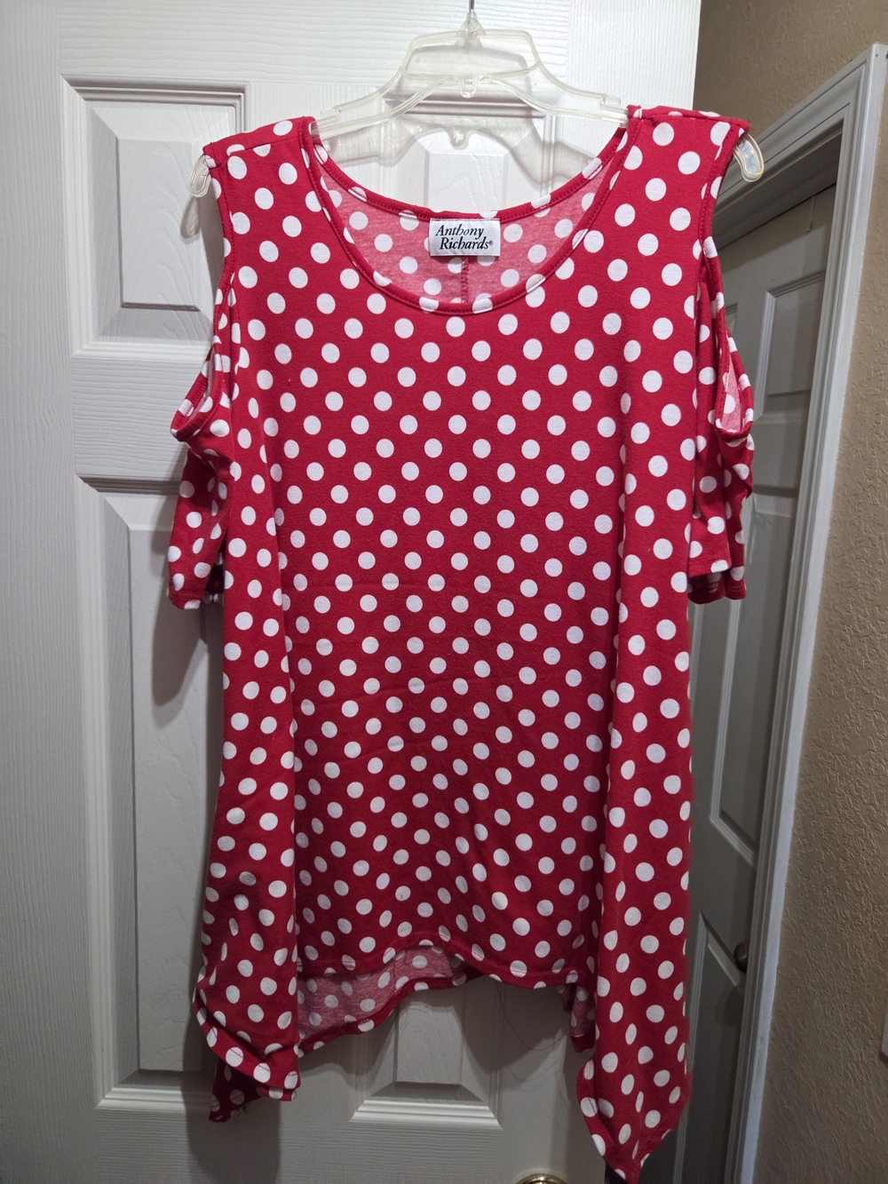 3 For $10, Anthony Richards Red White Polka Dot Cold-Shoulder Tunic